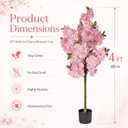 Set of 2 Artificial Cherry Blossom Trees 4FT, Faux Pink Sakura Blossom Flower Tree with Secure Heat-Fused Petals & Base, Realistic Potted Fake Plants for Home Office Wedding Indoor Decor