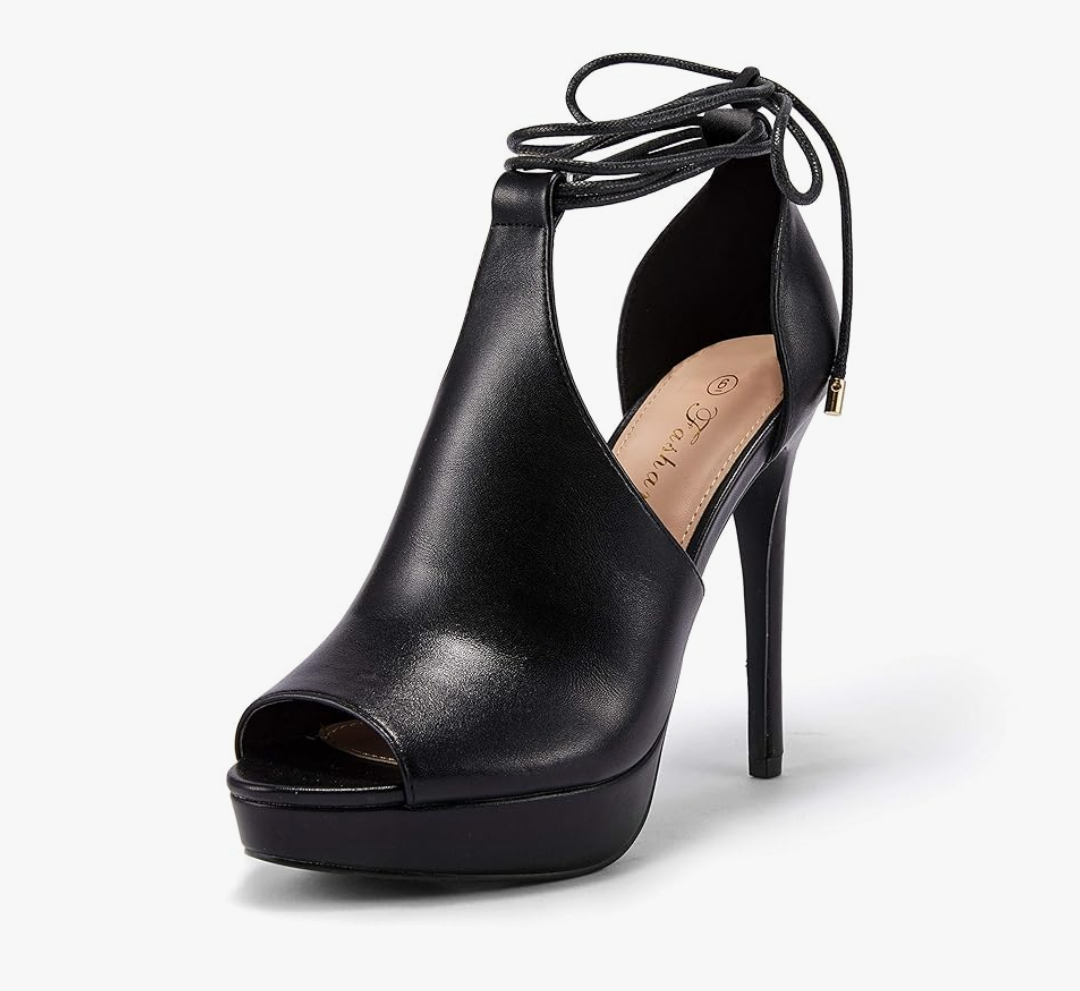 Womens Peep Toe Platform Heels Sexy Sandals Strappy Lace Up Tie Stilettos Dress Pumps Shoes Black 8