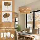 23.6" Boho Rattan Chandelier, 6-Light Large Rattan Pendant Light with 2-Tier Wicker Shade, Bohemian Farmhouse Ceiling Light Fixture Chandelier for Dining Room, Living Room, Bedroom, Kitchen Island, 23.6" V-shaped weaving