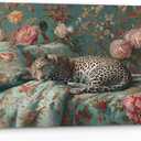 PHAMTE Vintage Floral Leopard Wall Art Decor Canvas 11x14, Maximalist Sleeping Cheetah Pictures Decorations, Cheetah Chinoiserie Aesthetic Framed Prints Artwork for Girly Room Bedroom Dorm Decor