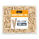 ALBO Wooden Dowel Pins 1/4 x 1-1/4 inch Fluted Wood Dowels Rods 200 Pack Hardwood Crafts Dowel Pegs