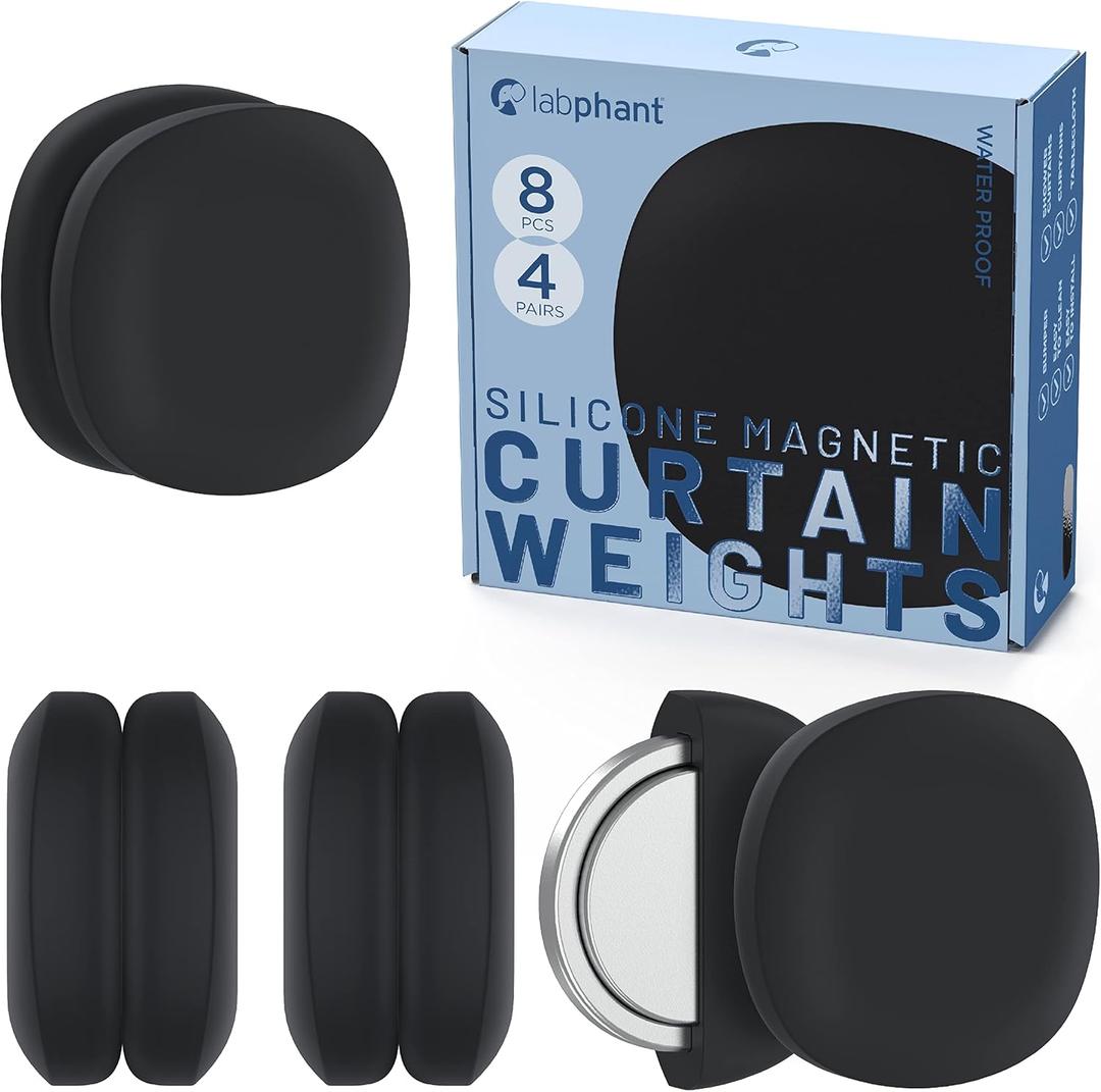 Shower Curtain Magnet Weights - Silicone Encased Magnets for Weighted Shower Curtain with Liner - Anti-Rust Indoor/Outdoor Curtain Drapery Weights - Holds Tablecloths in Place (Black)