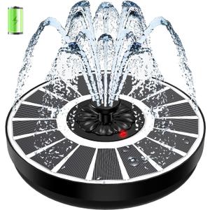 SZMP Solar Water Fountain Works in Cloudy Weather,Solar Fountain for Bird Bath 3.5W Faster Conversion Glass Solar Panel,Power Indicator Replaceable Nozzles,Built-in 2000mAh Battery(White Panel)