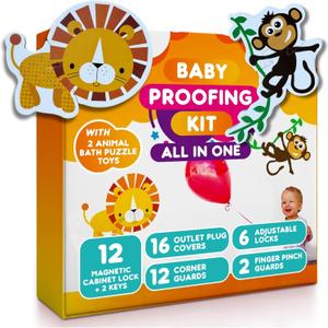 Child Safety Kit - 67 Pack Baby Proofing Essentials | Magnetic Cabinet Locks, Power Point Outlet Covers, Clear Corner Protectors, Strap Locks, Finger Pinch Guards | Bonus Bath Toys