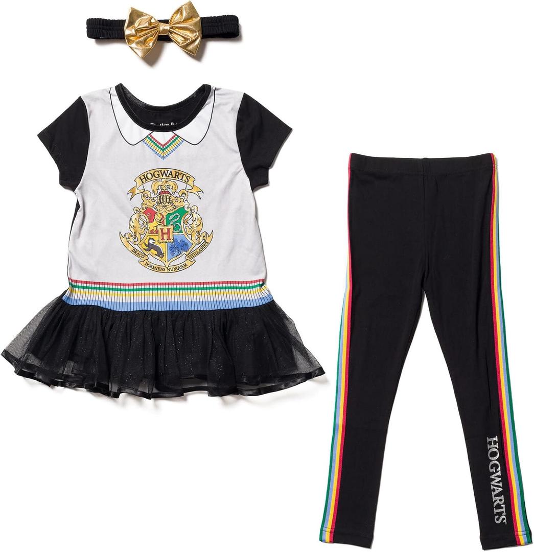 Harry Potter Gryffindor Ravenclaw Girls Cosplay T-Shirt Dress Leggings and Headband 3 Piece Outfit Set Little Kid to Big Kid