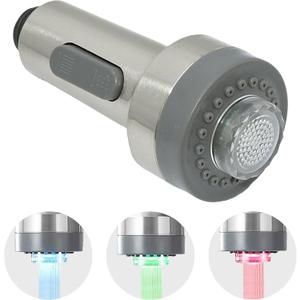 Kitchen Faucet Pull Down Spray Head with LED Lights 3-Function Sink Spray Nozzle Fit for Kitchen Sink Faucet Pull-Down Spring Single Handle Stainless Steel faucets (Brushed nickel) (Brushed Nickel)