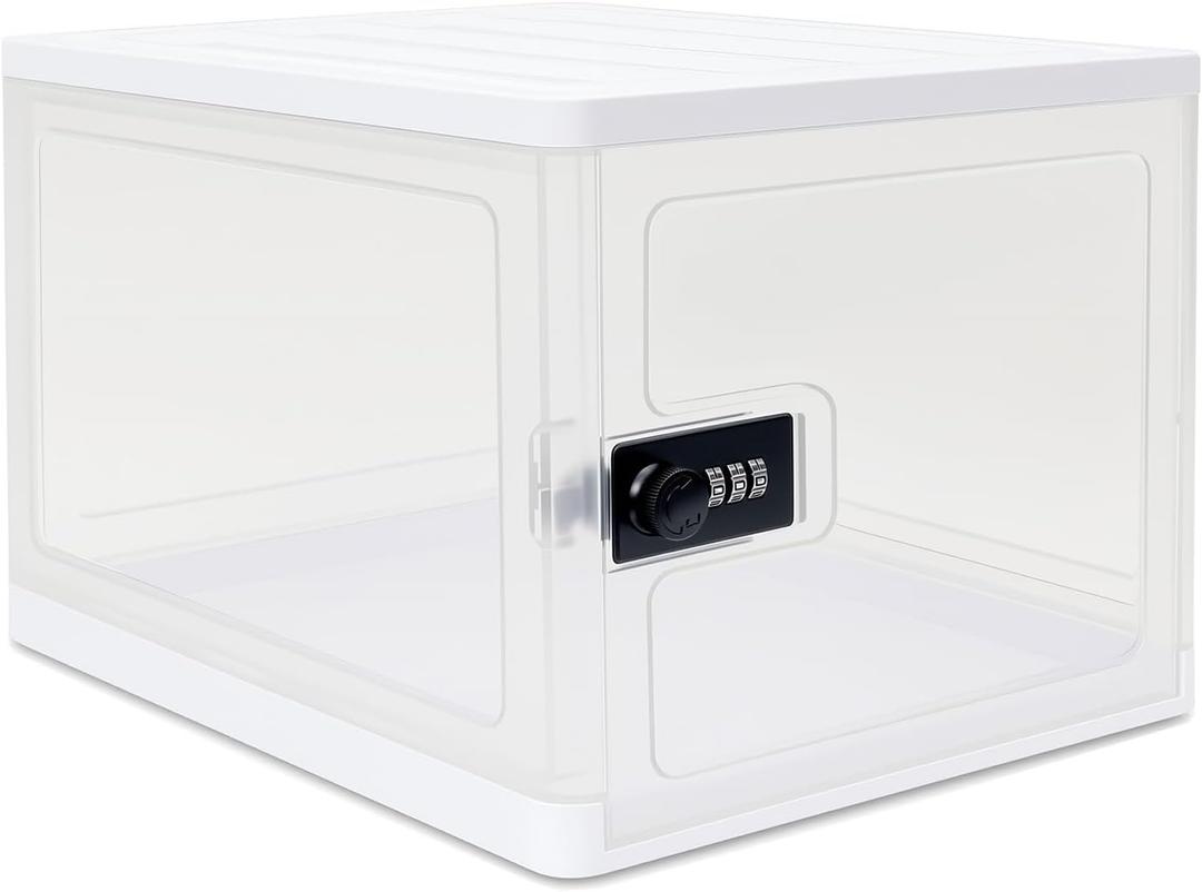 Clear Lockable Storage Box for FoodTech and Home Safety, Medicine Lock Box for Safe Medication,Lockable Storage BinRefrigerator Storage Bins, Tablet Phone Jail Lock Box (Clear)
