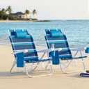 Beach Chair 2 Pack, 5 Positions Textilene Folding Reclining Beach Chair with Backpack Straps, Cooler Bag & Cup Holder for Outdoor Lawn Camping