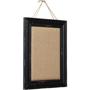 SOFE Hanging Linen Small Bulletin Board, 15.712 Inches Decorative Cork Boards for Walls with Black Frame, Wood Vision Board Farmhouse Pin Board for Home Office School, Rustic Memo Board Display Photo