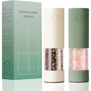 Electric Salt & Pepper Grinder Set (2 Pack)  USB Rechargeable, Adjustable Coarseness, One-Handed Operation with LED Light  Automatic Spice Mill Shaker for Kitchen, Dining, or Camping