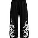 ZAFUL Womens Wide Leg Sweatpants Y2K Gothic Graffiti High Waisted Lounge Pants Athletic Joggers Pants with Pockets 1-Black M