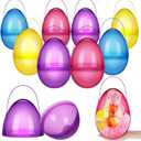 Funtery 8 Pcs Jumbo Easter Eggs 10 Inch Plastic Giant Easter Eggs with Handles, Clear Large Baskets Fillable Big Bunny Egg Shaped Baskets Containers Decoration (Multi Colors)