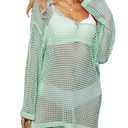 Gowpug Crochet Swimsuit Cover Up for Women 2025 Bathing Suit Cover Ups Sexy Knit Swimwear Coverups Long Sleeve Bikini Beach Cover Up(D-Green)