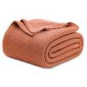 Bedsure 100% Cotton Blanket King Size for Bed - Breathable and Soft, Waffle Weave Blanket for Summer Spring, Red Orange, 104x90 inches