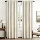 Warm Cream Thick Linen Black Out Curtains 84 Inch Long for Living Room 2 Panels Set, Farmhouse Pleated Room Darkening Window Drapes Insulated Privacy for Kids Bedroom 50"W x 84"L (Rod Pocket Back Tab)