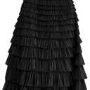 Flygo Women's Long Maxi Tulle Skirts A Line Ruffle High Waisted Tiered Layered Mesh Tutu Skirt Petticoat(Black-L)