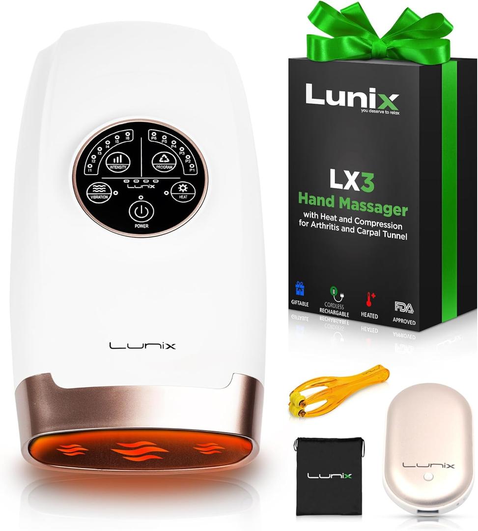 Lunix LX3 Hand Massager, FSA HSA Eligible, Shiatsu Hand Massage Machine with Heat and Compression, 6 Levels Pressure Point Therapy for Arthritis, Carpal Tunnel, and Finger Numbness, Pain Relief (Lx3 White)