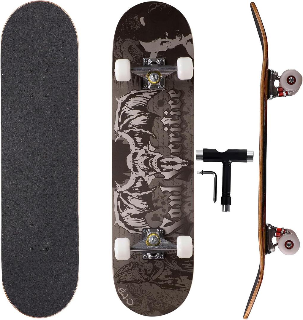 Professional Double Kick Skateboard, 31 inch Maple Deck, ABEC-9 Bearings, 95A PU Wheels