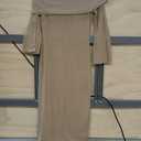Saodimallsu Womens Off Shoulder Summer Maxi Dress Bell Long Sleeve Sexy Bodycon Strapless Sheer Beach Swimsuit Coverup (Medium, Khaki)