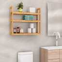 Domax Bamboo Bathroom Shelf 3-Tier Wall Mount Storage Rack Multifunctional Adjustable Layer Free Standing Over Toilet Utility Shelves Living Room Kitchen (Bamboo), 23.6 x 5.9 x 21.3 inches