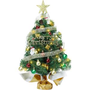 Small Mini Christmas Tree with 50 LED Lights 24 Inch /2FT Tabletop Prelit Artificial Christmas Tree Decorated Gift Boxes and Hanging Ornaments for DIY Christmas DecorationBattery Powered (Green)