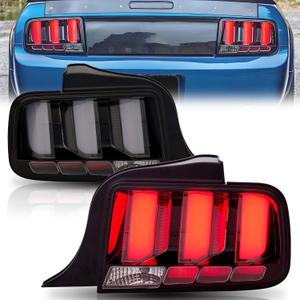 Smoked Lens LED Tail Lights Assembly Compatible with Ford Mustang 2005 2006 2007 2008 2009 W/O Sequential Signal Replacement Rear Lamp