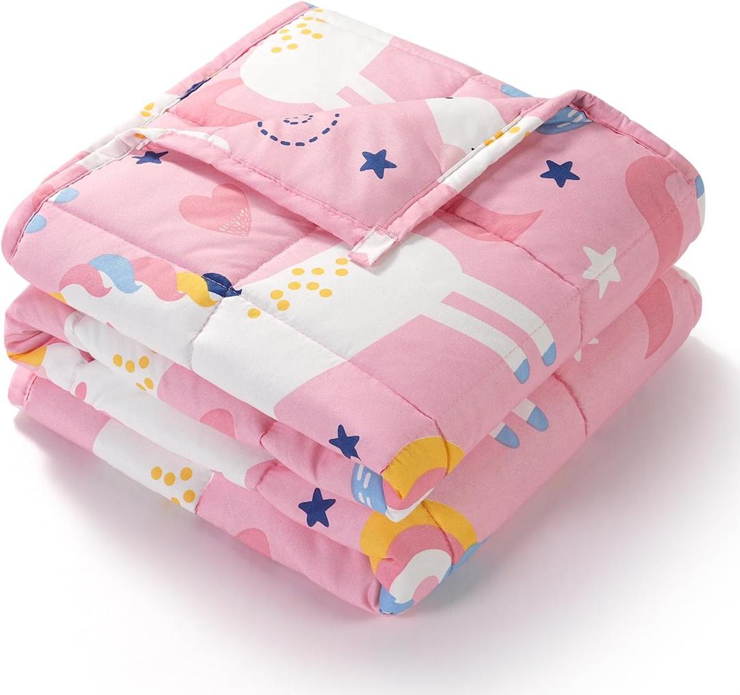 Kivik Cooling Weighted Blanket 7 Pounds, Breathable Weighted Blankets, Ultra Soft Heavy Throw for Relaxing & Sleeping, Machine Washable, 41 x 60 Inches, Cute Unicorn Printing, Light Pink