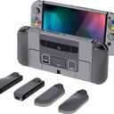PlayVital AlterGrips Protective Slim Case for Nintendo Switch OLED, Ergonomic Grip Cover for Joycon, Dockable Hard Shell for Switch OLED w/Thumb Grip Caps & Button Caps (SFC SNES Classic EU Style)