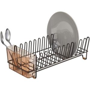 mDesign Dish Tray - Practical Draining Rack for Sink - Great Draining Rack - Up to 12 Plates and Cutlery - Bronze