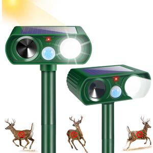 2026 Upgraded Sonic Fortress Pro Deer Repellent Device,Solar Ultrasonic Animal Repellent with Motion Sensor&Flash Light-IP65 Waterproof Raccoon Fortress Pro for Squirrel,Cat-Garden&Yard 2Pack