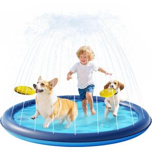 QPAU Splash Pad with Flying Disc for Dogs & Kids – 67" Extra-Thick 0.52mm Non-Slip Sprinkler Pool, Leakproof Water Play Mat for Toddlers, Babies, Pets, Outdoor Summer Toy
