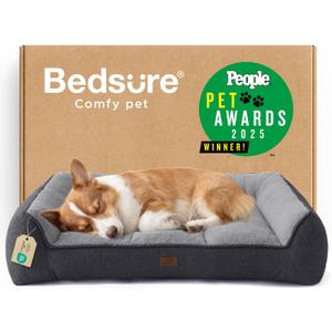 Bedsure SupportMax Orthopedic Dog Bed Medium Size Dog - Extra Thick Supportive Medium Dogs Beds with Waterproof Washable Cover, Comfort Pet Bed Sofa with Soft Sherpa and Nonskid Bottom, Grey, 35"