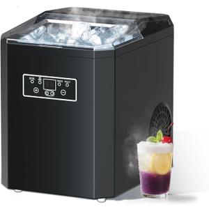 Countertop Ice Maker Machine, 44LBS Ice Cube Maker, Portable Small Ice Cube Machine with Transparent Lid, Auto-Cleaning, Energy Saving for Home Kitchen, Office, Basement Bars, RV, Black