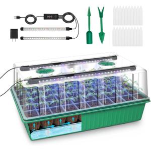 GOOINMILL Self-Watering Seed Starter Tray with Timed Grow Light, 60 Cells Plant Starter Tray Seedling Starter Kit with Humidity Domes Base Indoor Mini Greenhouse Plant Germination Trays