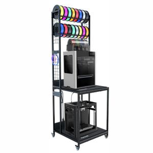 Heavy Duty PRT22 3D Printer Stand with Power Hub, High Density Polymer Vibration Damping Pads, Elevated Storage & Locking Wheels for Most Large Printers