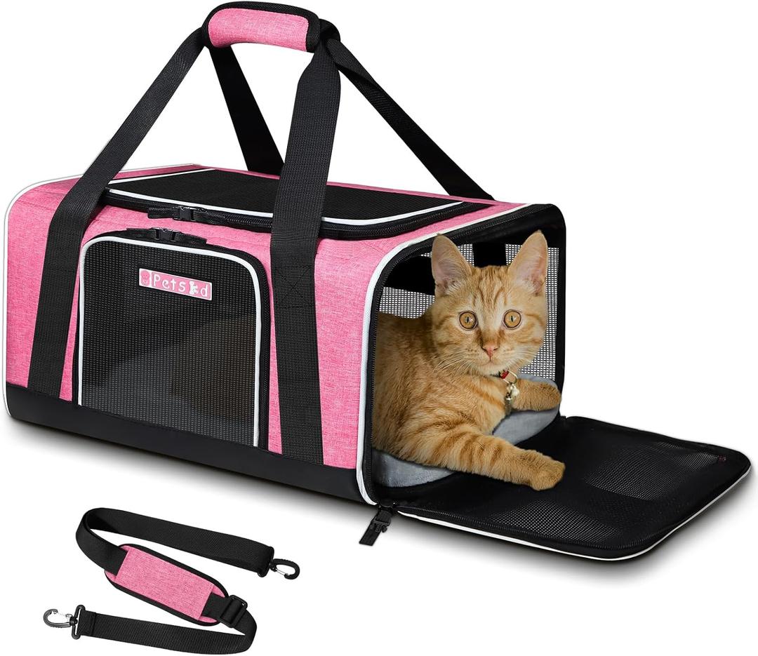 Petskd Pet Carrier 17x12x8.5 JetBlue Allegiant Airline Approved,Pet Travel Carrier Bag for Small Cats and Dogs, Soft Dog Carrier for 1-8 LBS Pets,Dog Cat Carrier with Safety Lock Zipper(Pink)
