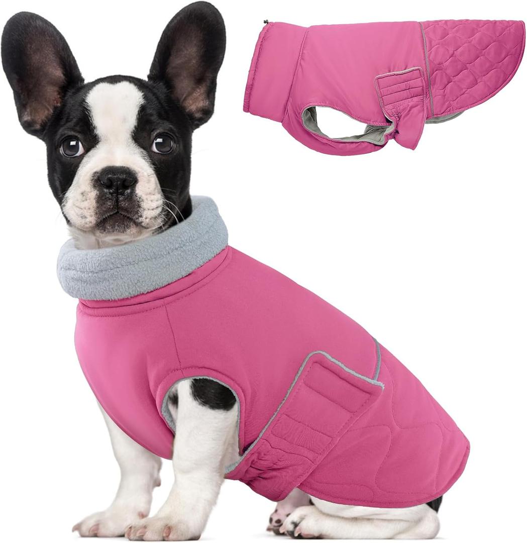 BRKURLEG Dog Winter Jacket, Warm Dog Winter Coats for Small and Medium Large Dogs, Reflective Adjustable Pet Cold Weather Coats, Waterproof Dogs Snow Jacket Clothes Fleece Vest (L, Rose Red)