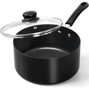 MICHELANGELO Nonstick 3 Quart Saucepan with Lid, Ceramic Small Sacuce pan, Easy to Clean, Non-Toxic Saucepan, 3QT, Black