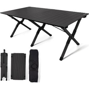 rollingsurfer Folding Camping Table, Lightweight Roll-Up Table Aluminum Low Portable Picnic Table with Easy Carrying Bag for Outdoor, Beach, Picnic, Backyards, BBQ and Party