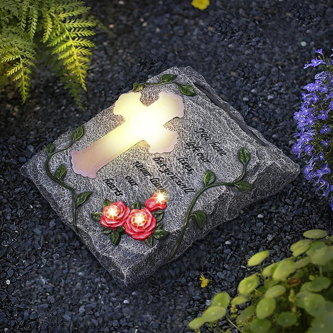 MXwcy Cross Solar Lights Outdoor Garden Memorial Stepping Stone, IP65 Waterproof is Used for Walls or Lawns, A Touching Memorial Gift & Condolence Gifts Grave Decorations for Cemetery