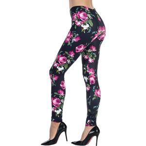 Ndoobiy Women's Printed Leggings Full-Length Plus Size Workout Legging Pants Soft Capri M1-Roses69-2 M