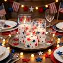LUSHARBOR Patriotic Flameless Candles with Remote, 4th of July Battery Operated Candles with Star Decor, Set of 3 Glass LED Electric Candles for Home Party Patriotic Holiday Decor