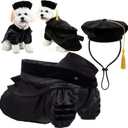 Huhumy 3 Pcs Dog Cat Graduation Doctoral Costume Set, 2026 Pet Phd Graduation Cap and Deluxe Doctoral Gown with Hood Side Tam Puppy Kitty Dogs Grad Holiday Party Costume Accessory(Black,M)