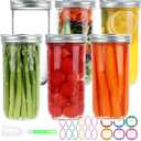 Wide Mouth Mason Jars 24 oz, 6 Pack 720ml Glass Canning Jars with Airtight Lids, Large Storage Jars with Labels Brush, Clear Mason Jars for Canning, Fermenting, Pickling, DIY Projects