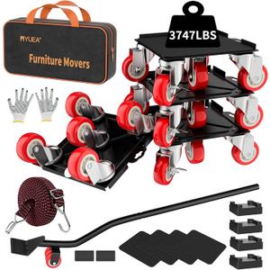 MYUEA Furniture Dolly,Furniture Movers with 5 Wheels,Carbon Steel Panel Heavy Duty Dolly,Maximum Load 3747 LBS,Furniture Lifter with 5 360 Rotatable Rubber Universal Wheels(Black,8.26x7.87 in)