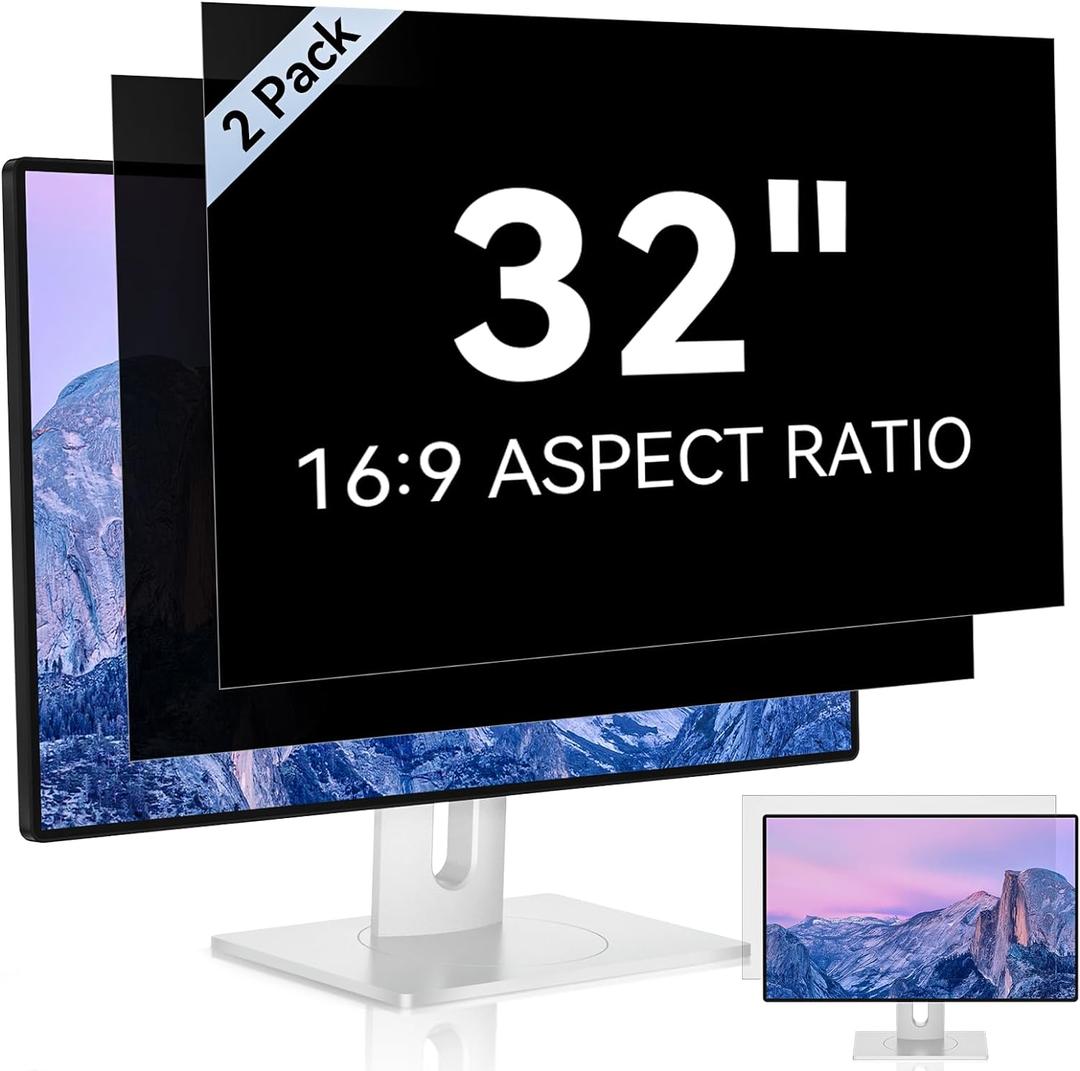 [2 Pack] 32 Inch Computer Privacy Screen Filter for 16:9 Aspect Ratio Widescreen Monitor - Anti Glare Blue Light Filter, Removable Computer Monitor Privacy Shield, Anti-Scratch 32in Protector Film