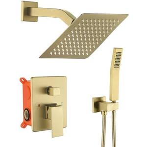 JOYWELL Shower Faucet Brushed Gold Shower System 8 Inches Rain Shower and Handheld Shower Combo,2-Function Shower Fixtures Included Shower Trim Kit
