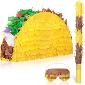 Sratte Taco Piata Set Mexican Birthday Party Decorations Cinco De Mayo Fiesta Theme Taco Pinata with Plastic Stick and Blindfold for Mexican Themed Party Supplies Favors, 15 x 8 x 3 Inches