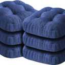 IASEAHK Chair Cushions for Dining Chairs, Dining Chair Cushions, Tufted Indoor Chair Pads with Ties & Non Slip Backing, Seat Cushions for Kitchen Chairs 16.5 x 16.5 x 3.5, Set of 6, Navy Blue