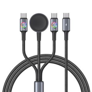 72W Super Fast Charging 3-in-1 Multi Charging Cable, Dual USB-C Ports for iWatch Ultra/SE/10-1/iPhone 17/16/15 Pro, Multi Charger for Apple Watch, Galaxy Phone Travel Essentials
